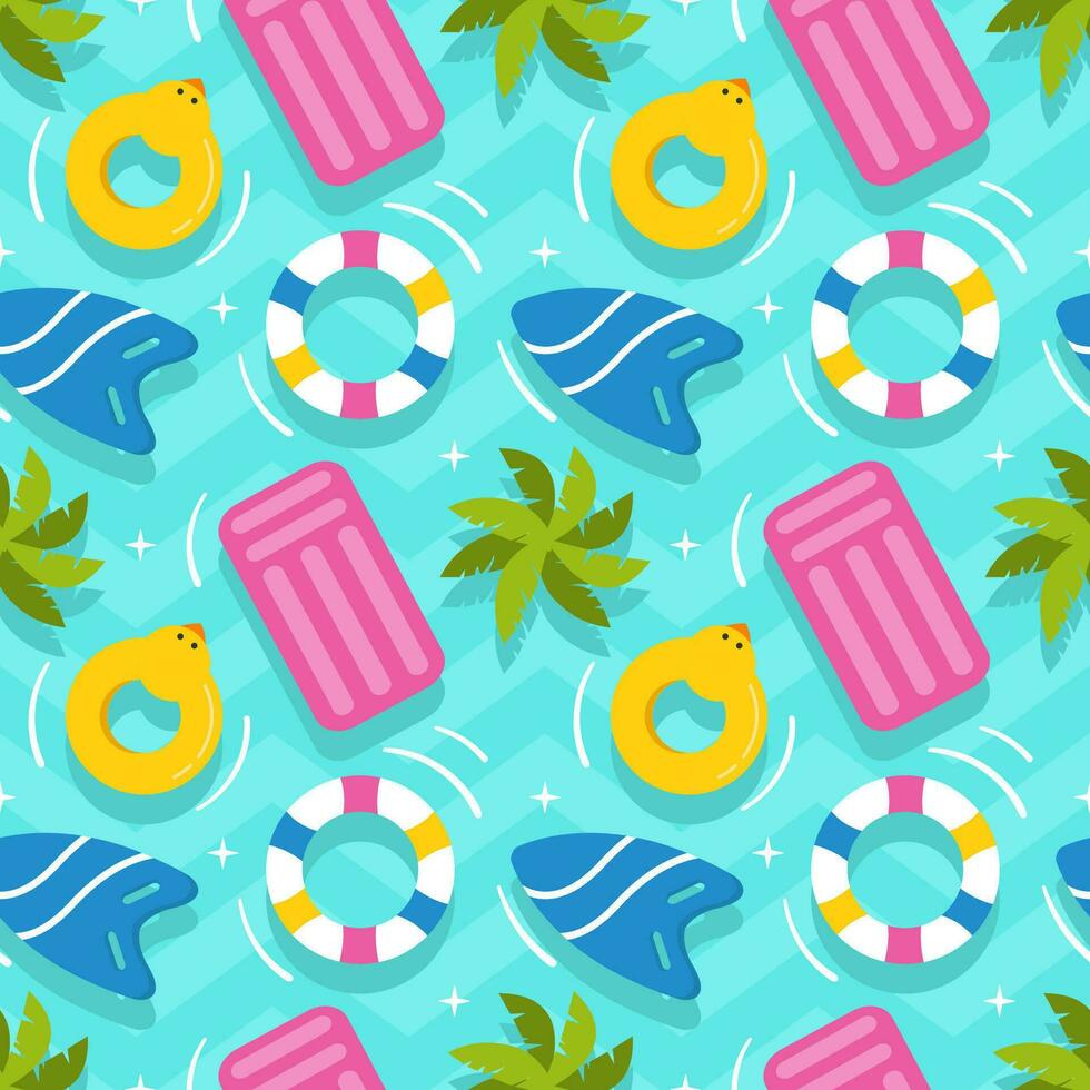 Swimming Pool Seamless Pattern Vector Illustration with Summer Vacation Element in Flat Cartoon Template Hand Drawn