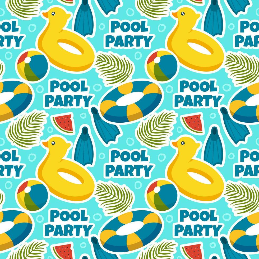 Swimming Pool Seamless Pattern Vector Illustration with Summer Vacation Element in Flat Cartoon Template Hand Drawn