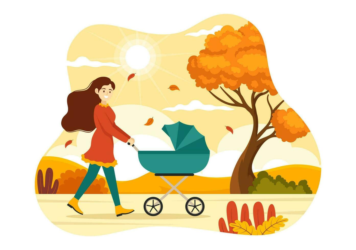 Fall Activity Vector Illustration with Activities like a People Rides a Bicycle, Read Book, Relax or Jogging in the Autumn City Park Templates