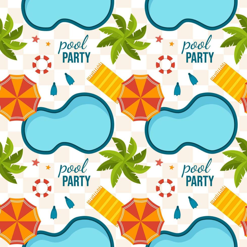 Swimming Pool Seamless Pattern Vector Illustration with Summer Vacation Element in Flat Cartoon Template Hand Drawn