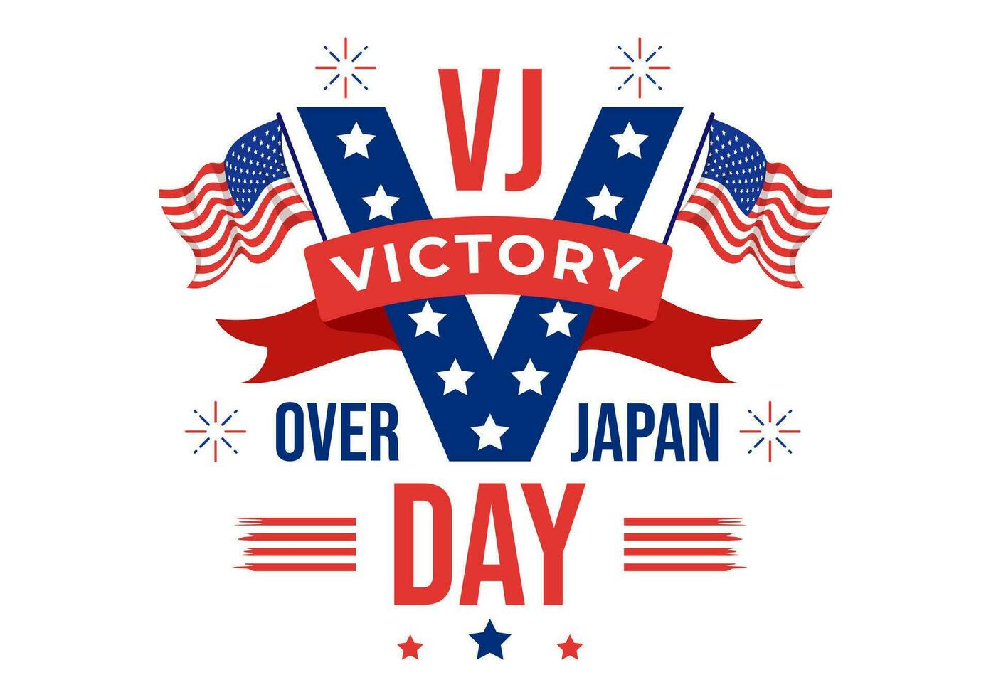 VJ Victory Over Japan Day Celebrate Vector Illustration with United State Flag Background in Flat Cartoon Hand Drawn for Landing Page Templates
