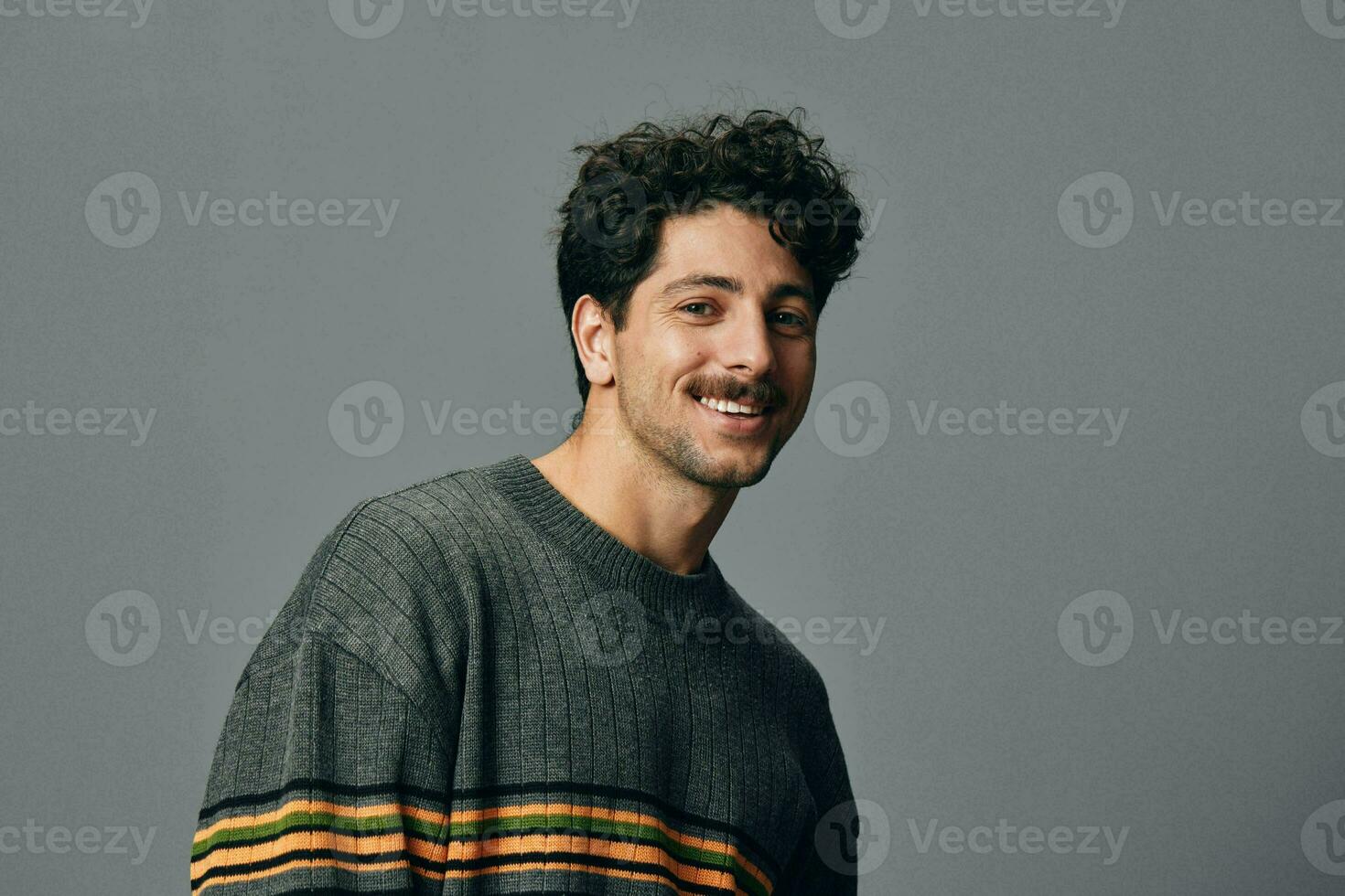 Portrait man fashion sweater copyspace handsome face mature smile trendy lifestyle hipster photo