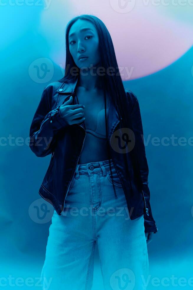 Woman colorful light beauty asian hipster fashion trendy photo