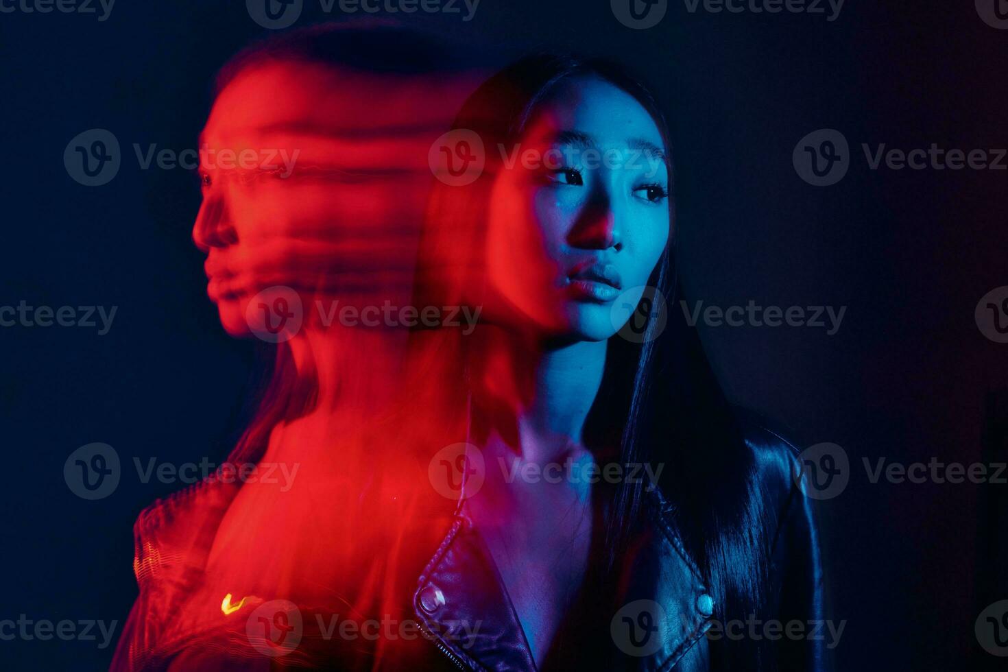 Woman portrait neon concept blue red photo