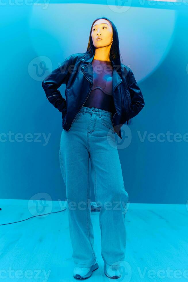 Beauty woman trendy light fashion hipster asian colorful photo