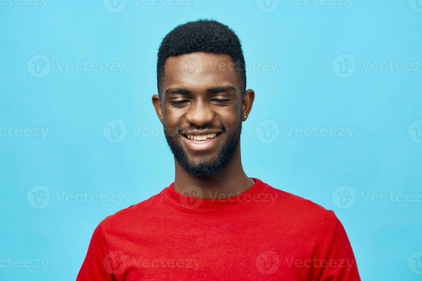 man blue black american guy red fashion portrait background african one american trendy photo