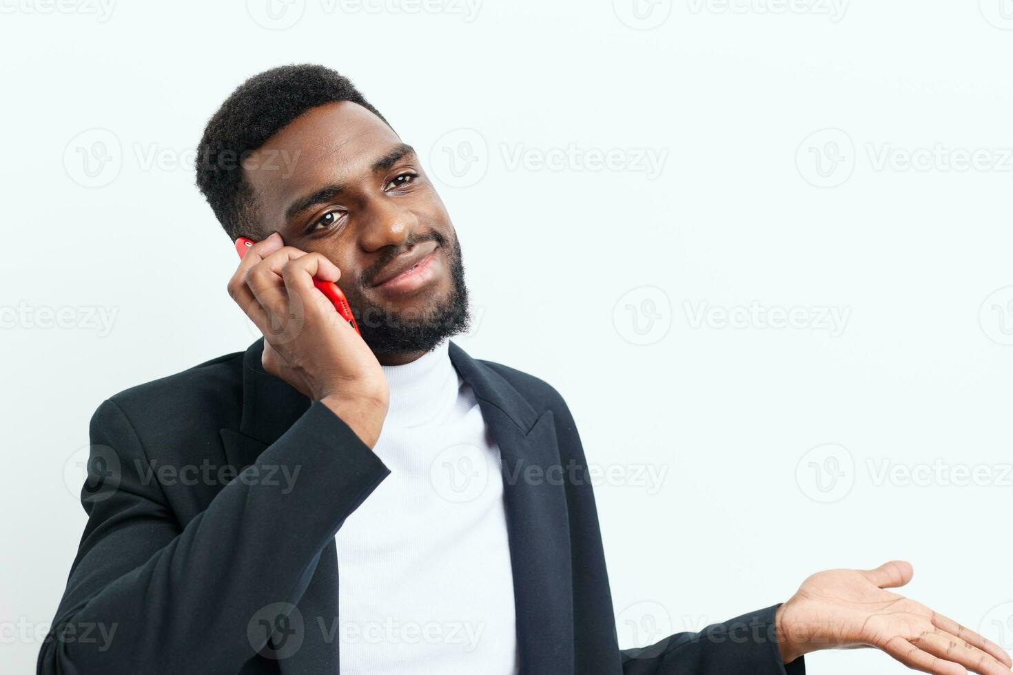 man smile mobile african application young happy black phone businessman technology photo