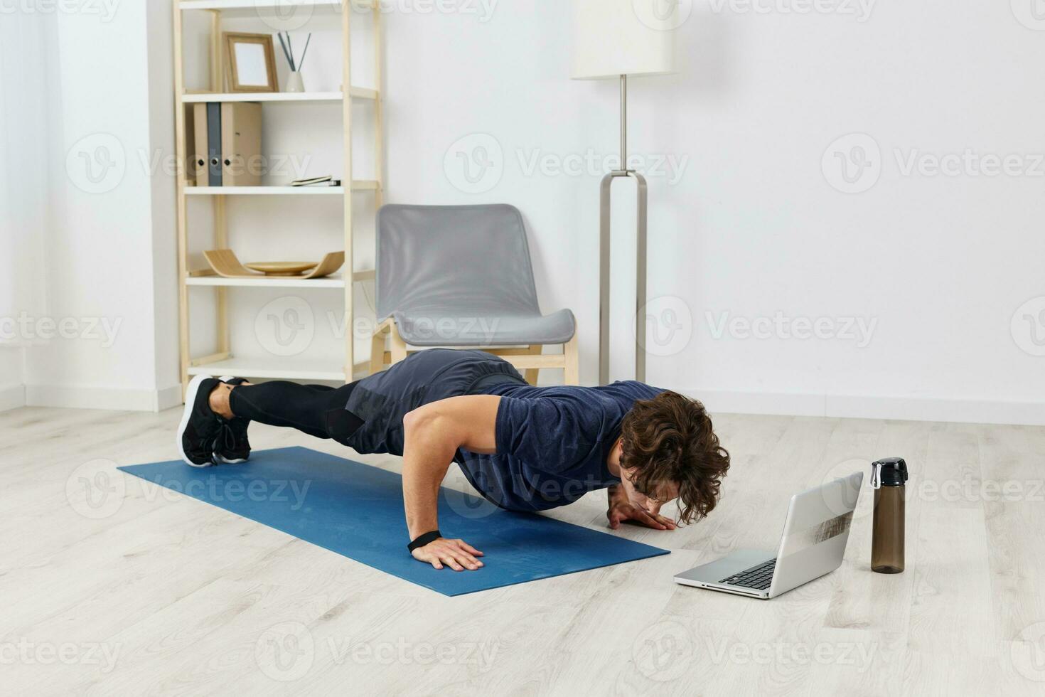man training house activity home sport health indoor room lifestyle healthy photo