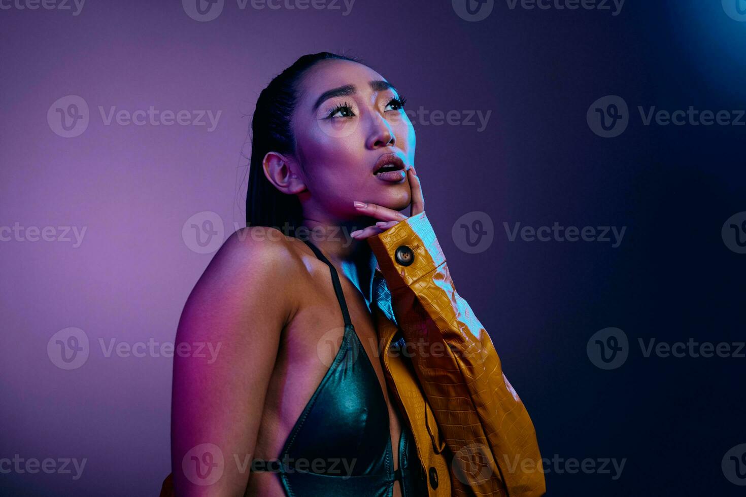 Purple woman light disco beauty blue colorful fashion photo