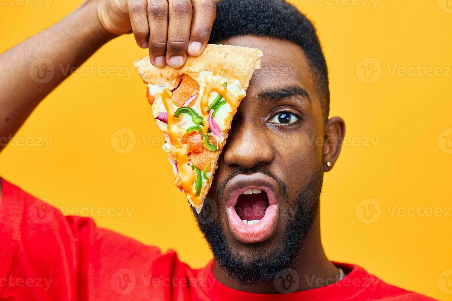 smile man weight delivery happy pizza food background black food fast guy enjoy photo