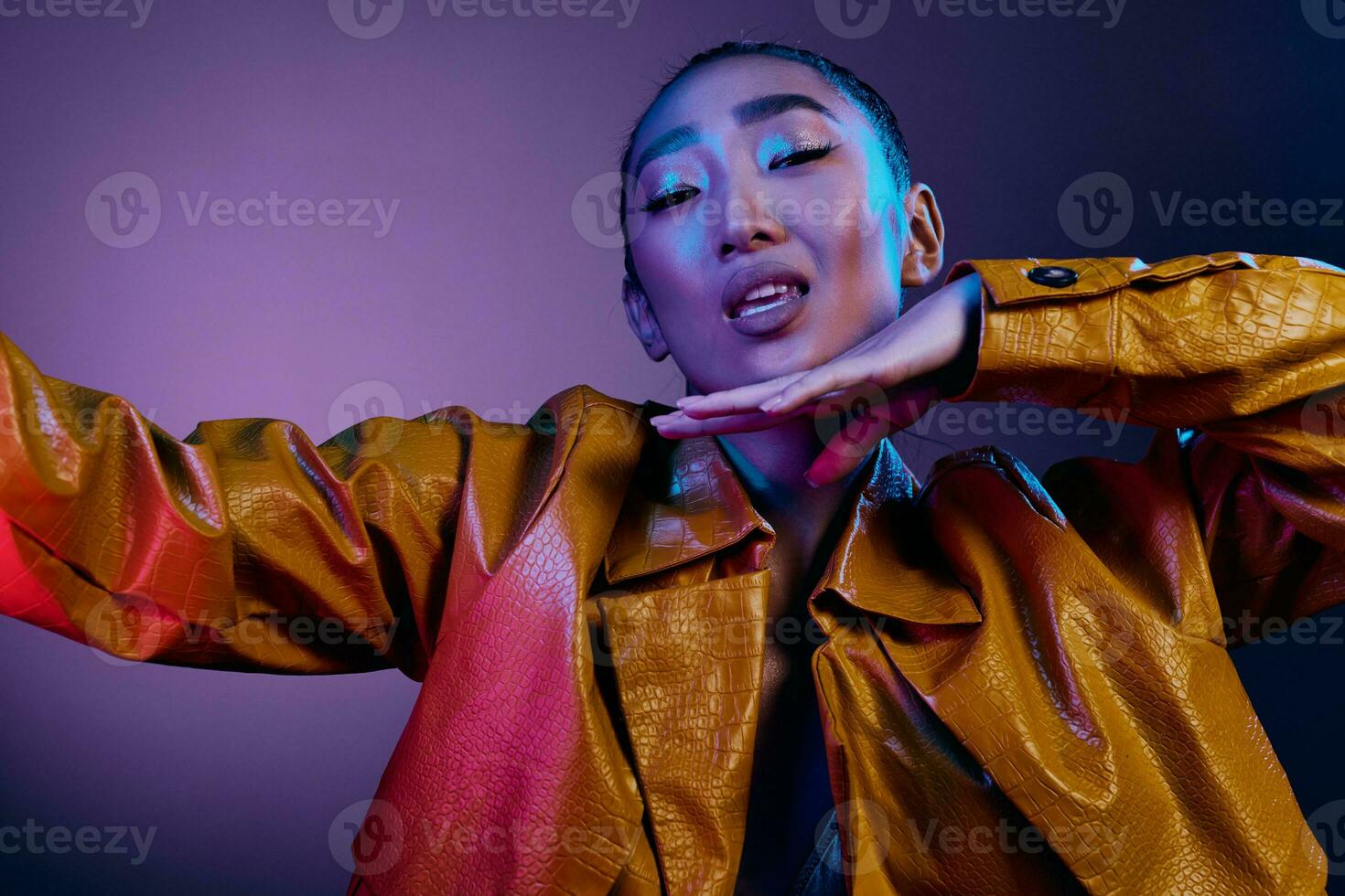 Beauty woman disco fashion colorful light photo