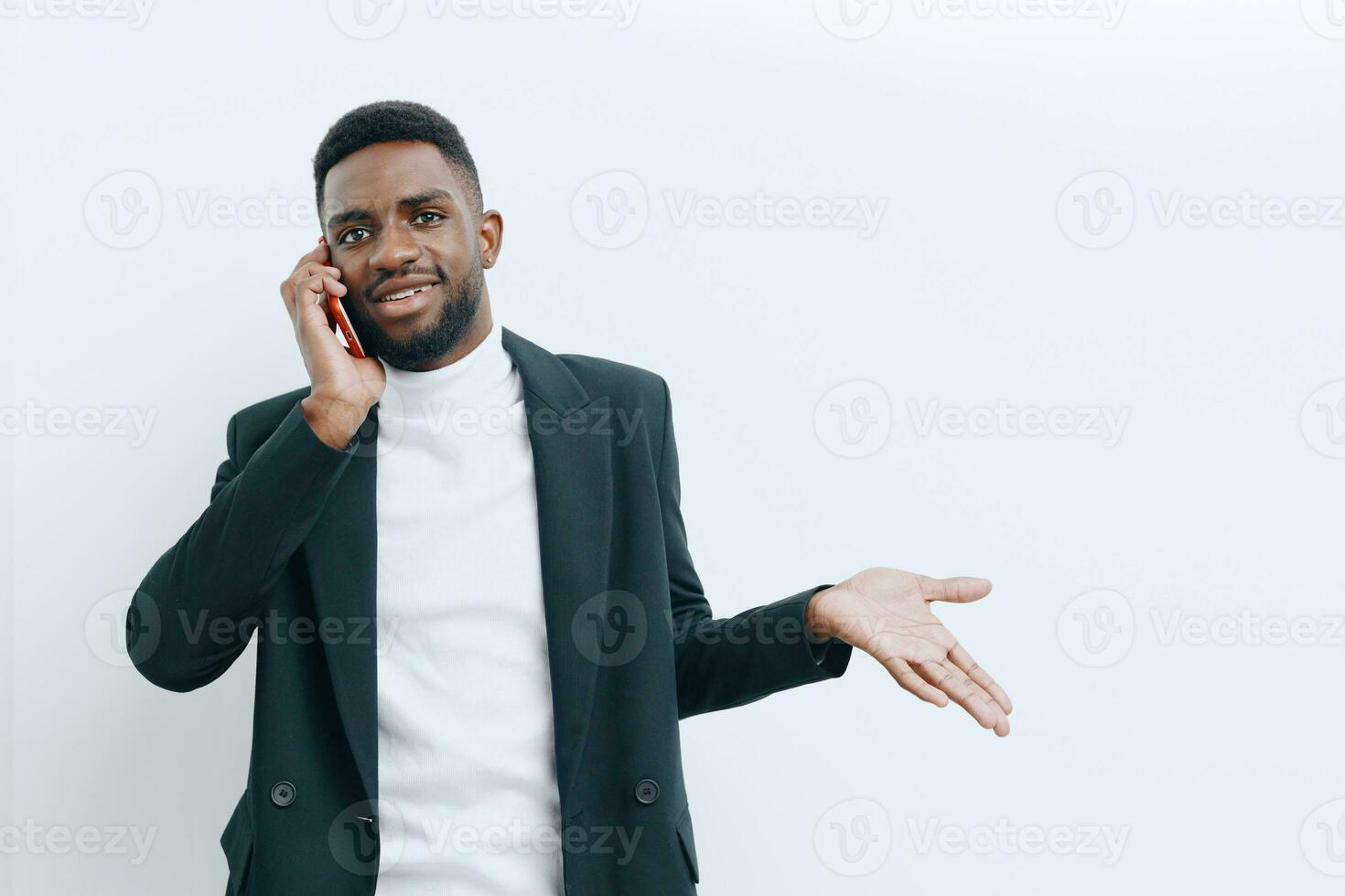 phone man young smile african businessman advertisement happy mobile technology black photo