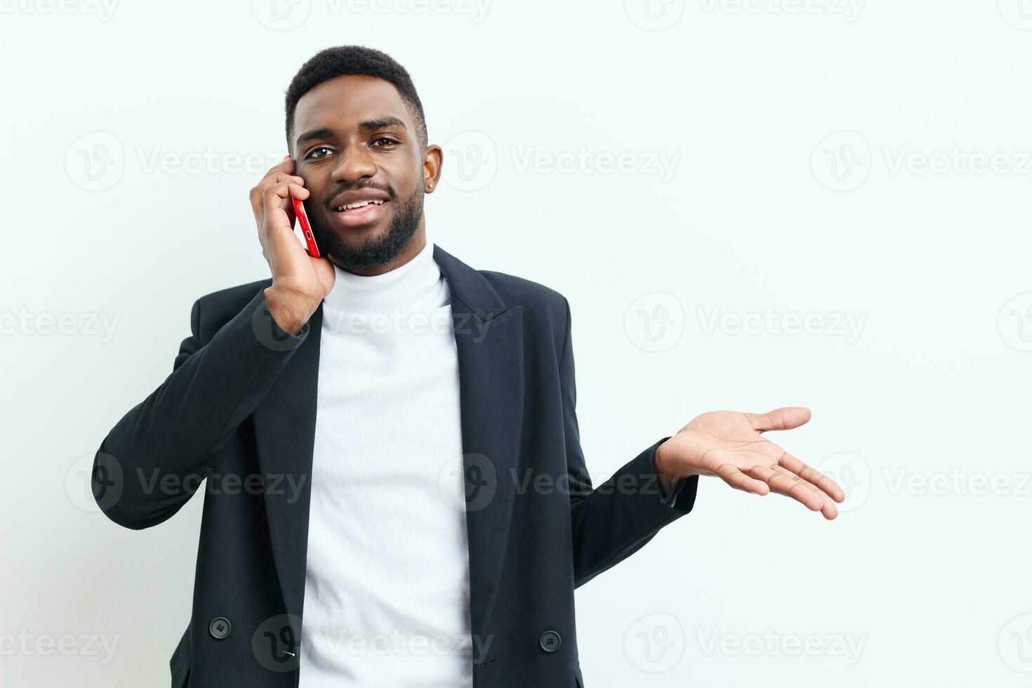 man mobile phone african young smile businessman hipster happy technology black photo