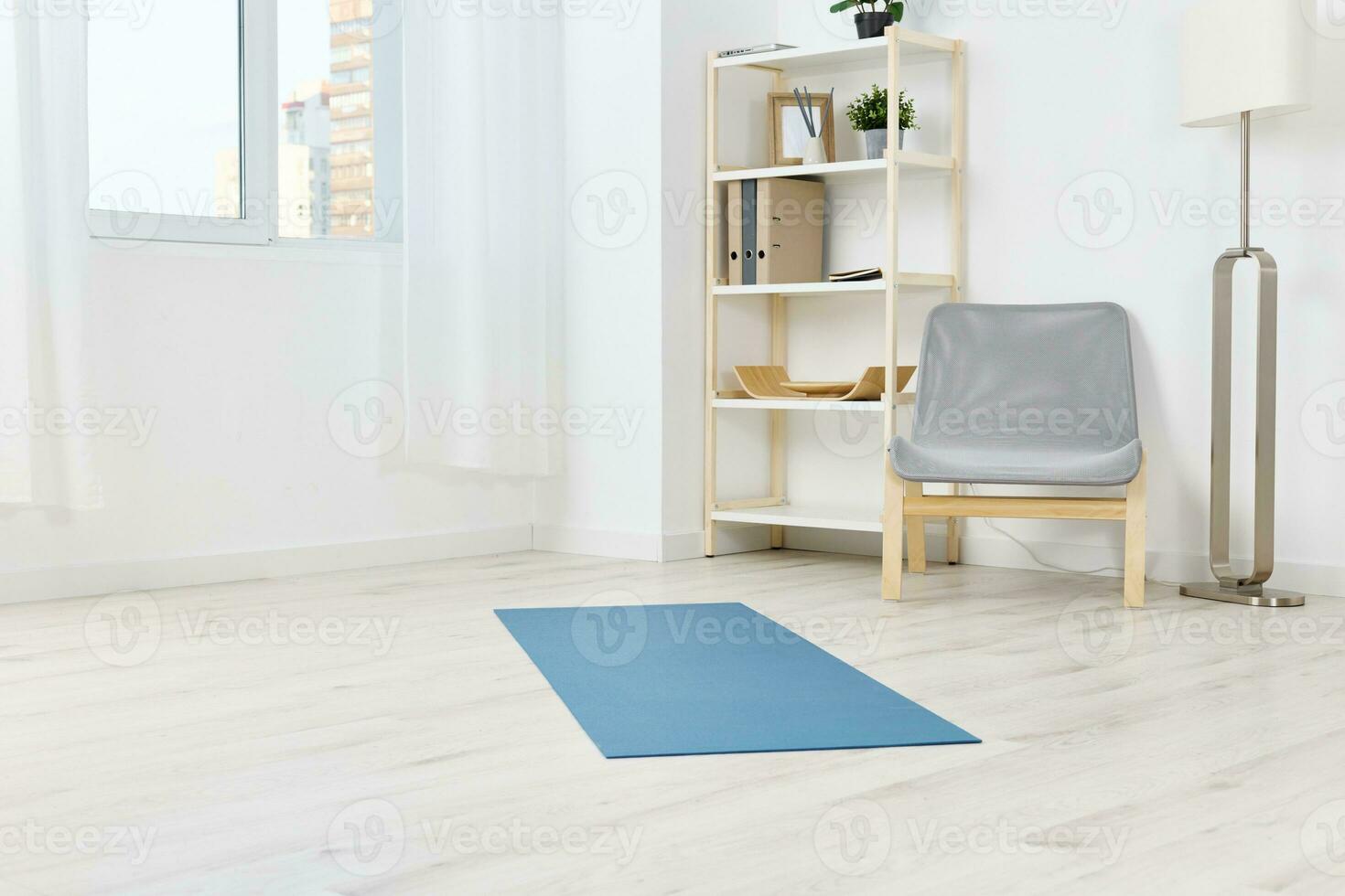 woman home laptop video yoga female lotus health lifestyle training mat photo