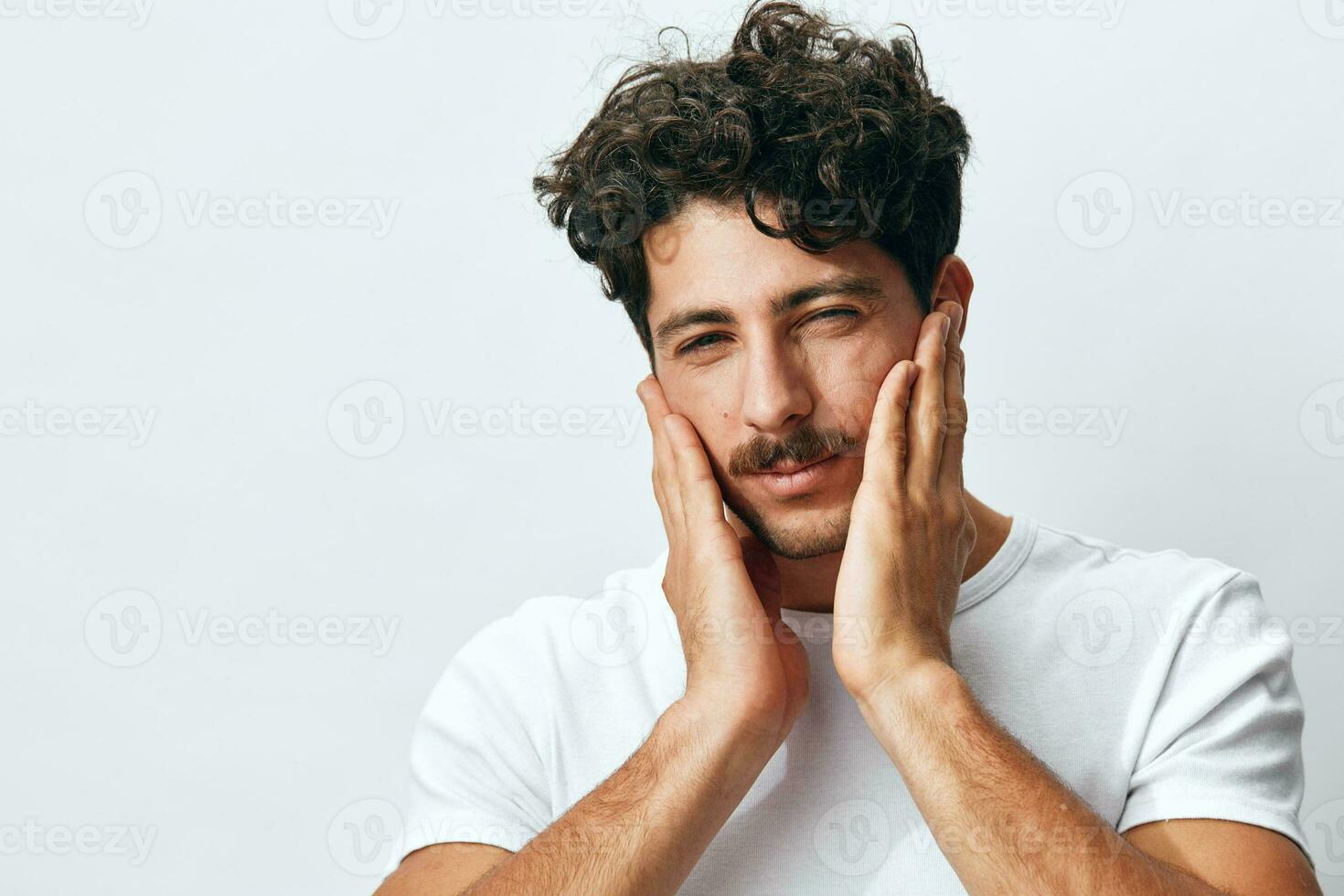 Portrait man background fashion white smile isolated photo