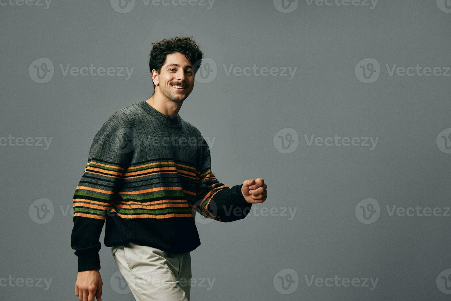 Man hipster male fashion sweater confident copyspace trendy happiness smile face handsome portrait photo