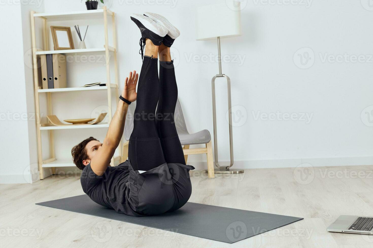 man lifestyle indoor health training healthy fitness activity sport house home photo