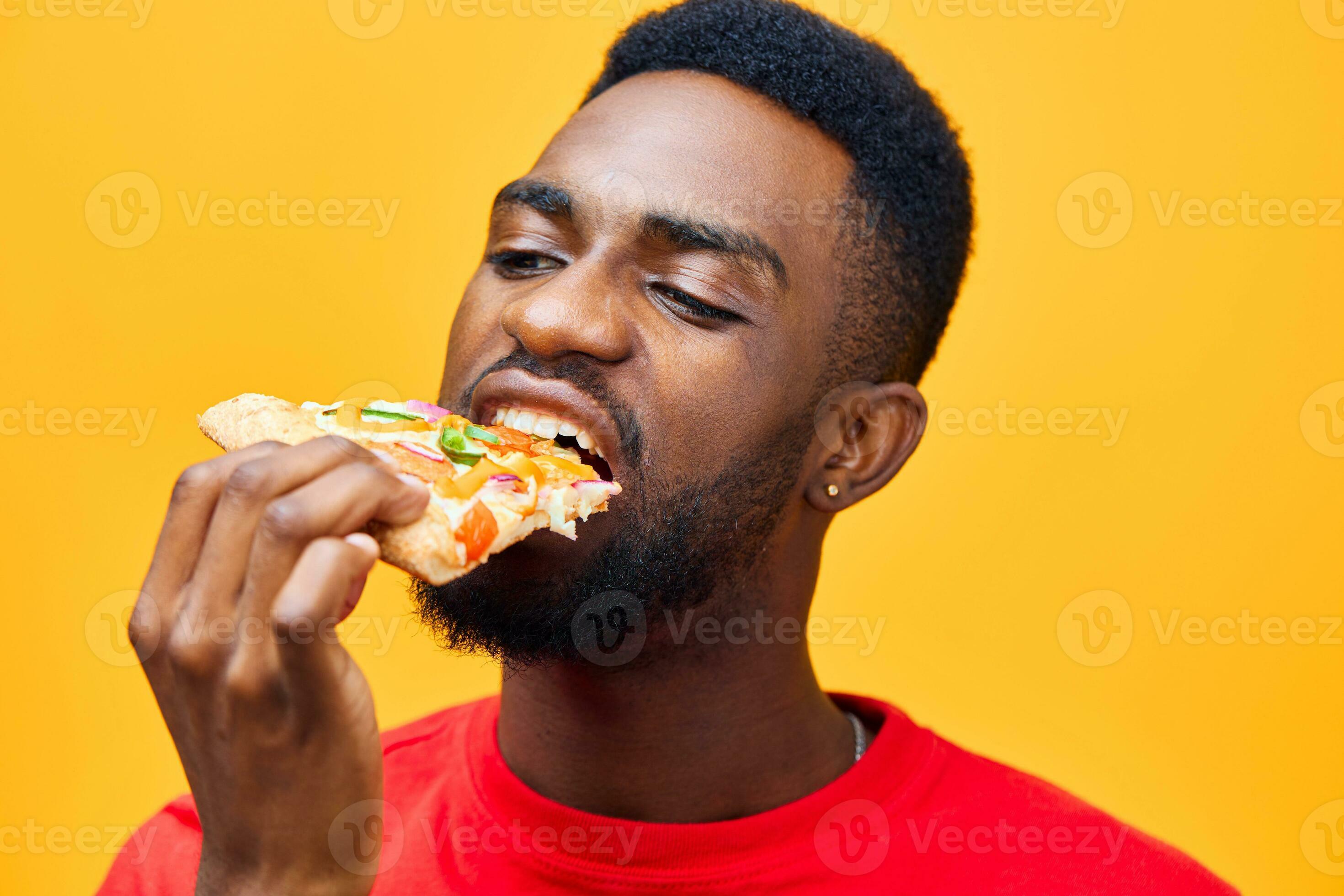 man happy background fast delivery pizza guy red food millennial smile