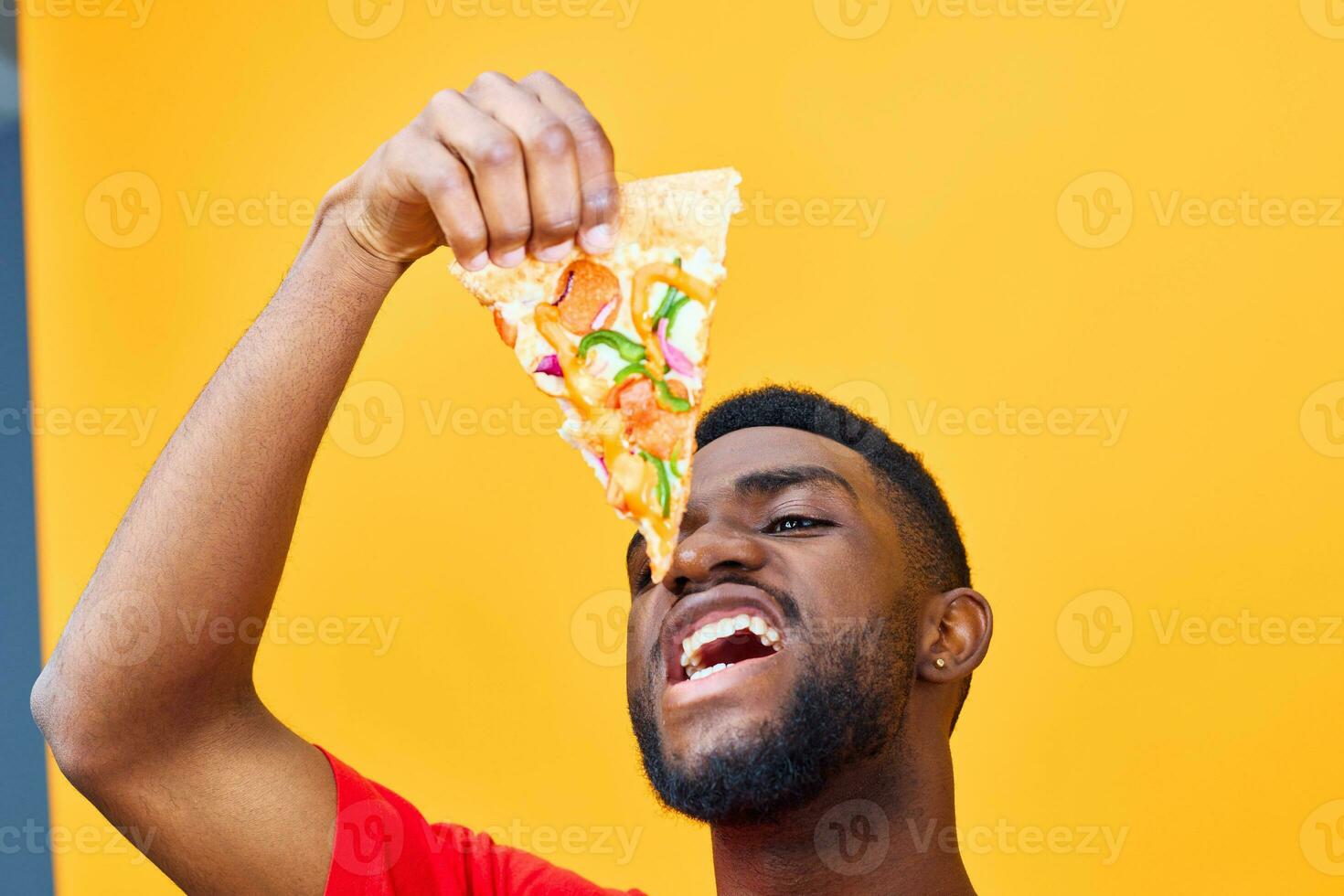 delivery man male background food black slice happy pizza smile food fast guy photo