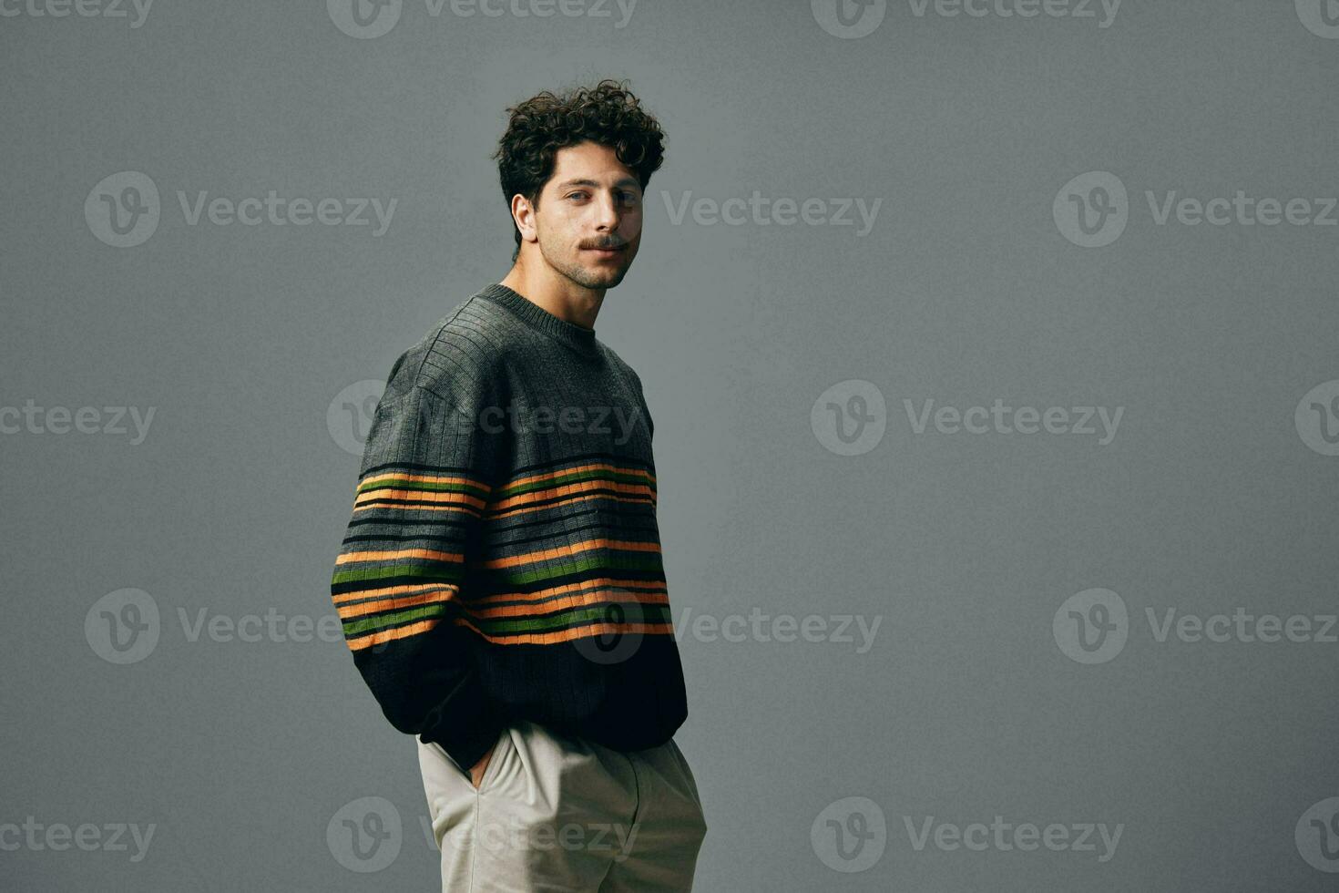 Man style hand emotion hipster trendy sweater fashion handsome copyspace portrait face casual smile photo