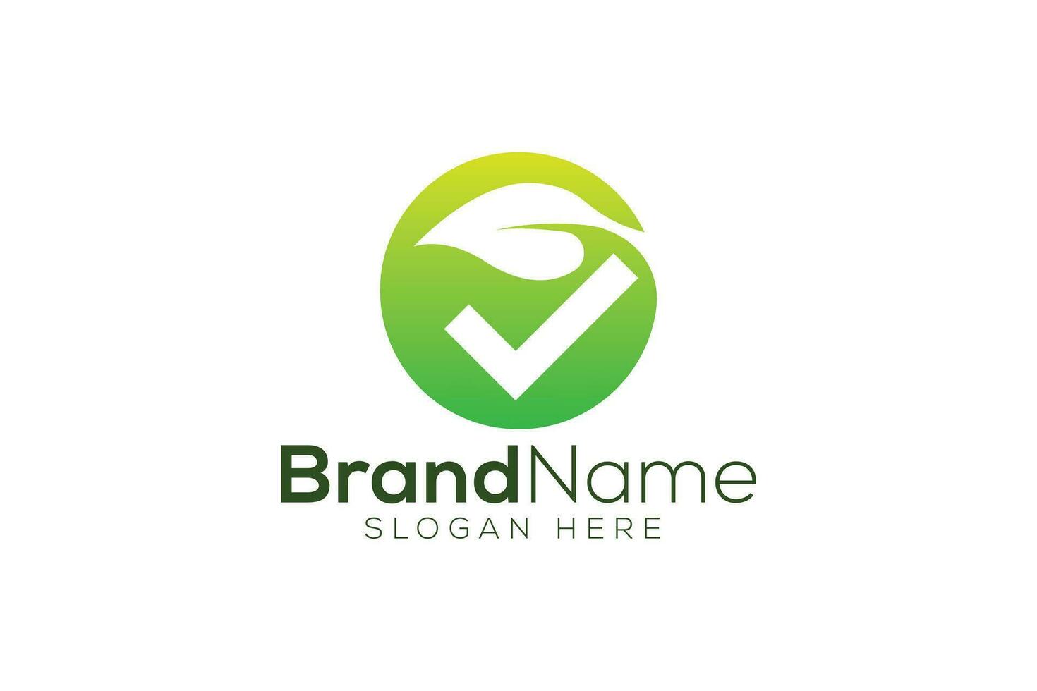 Green leaf and tick mark logo design vector template