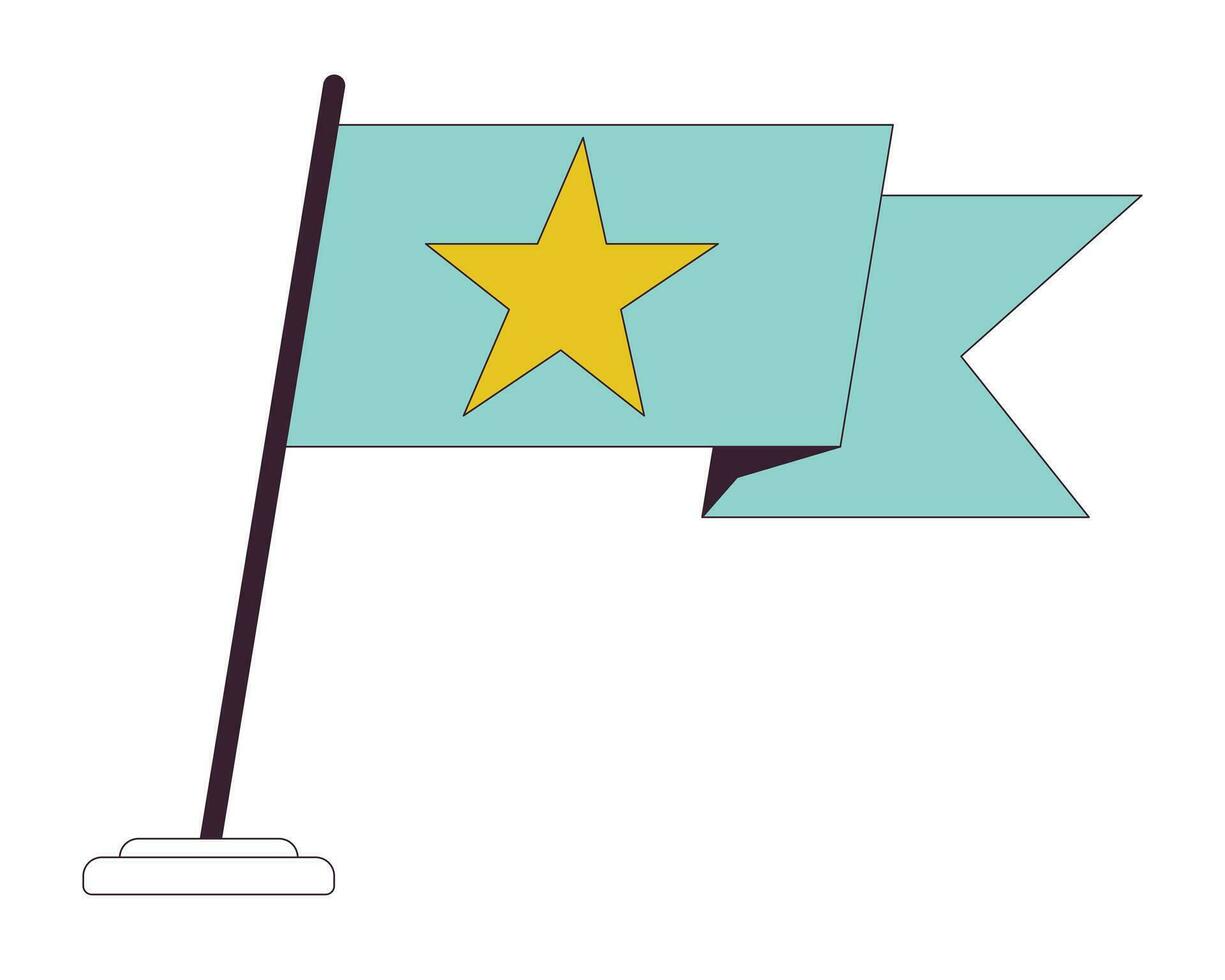 Green flag waving flat line color isolated vector object. Achieve success. Flag with star winning. Editable clip art image on white background. Simple outline cartoon spot illustration for web design