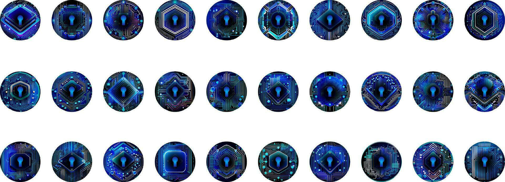 Modern Technology Lock Cybersecurity Icon Set vector