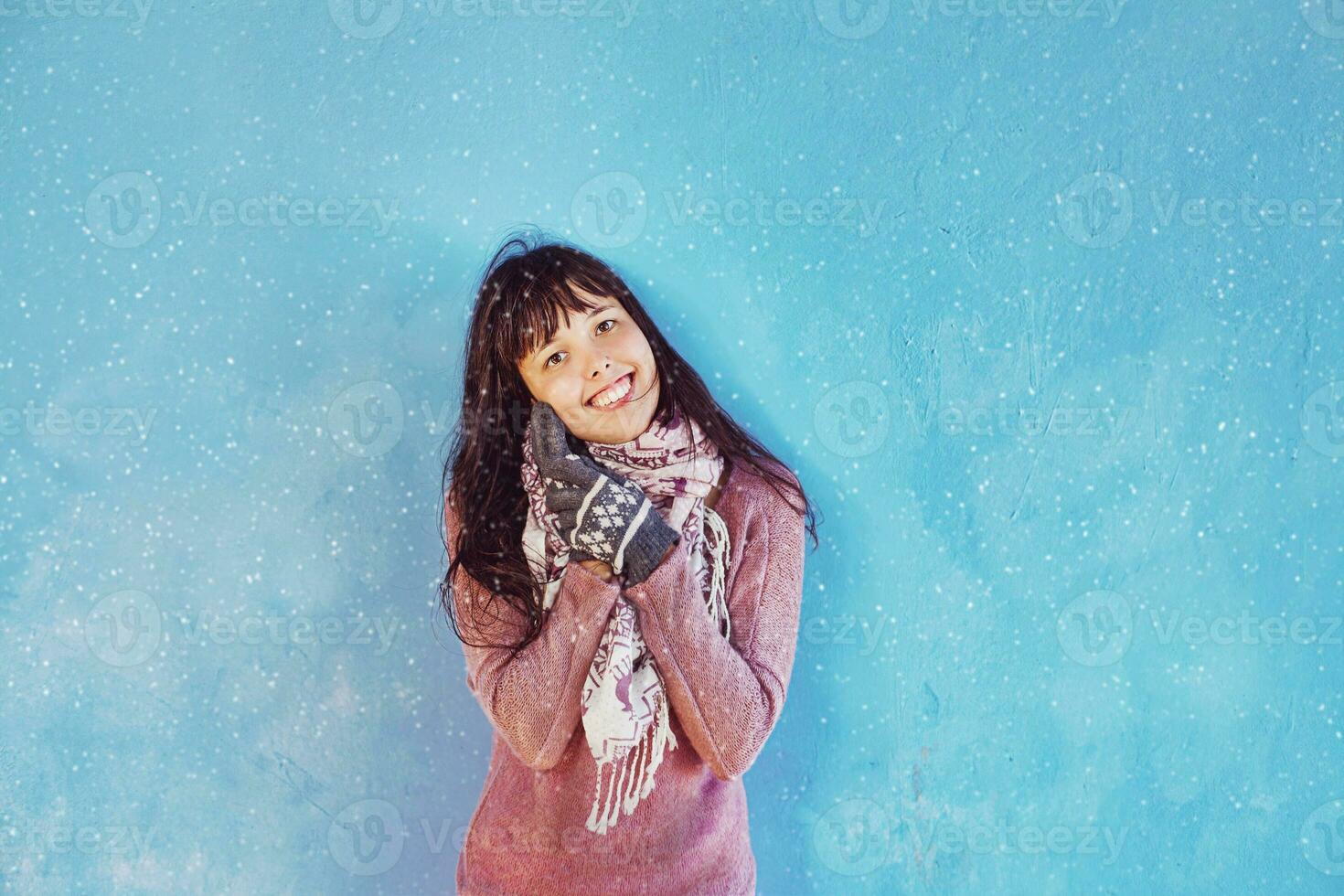 Woman with winter clothes photo