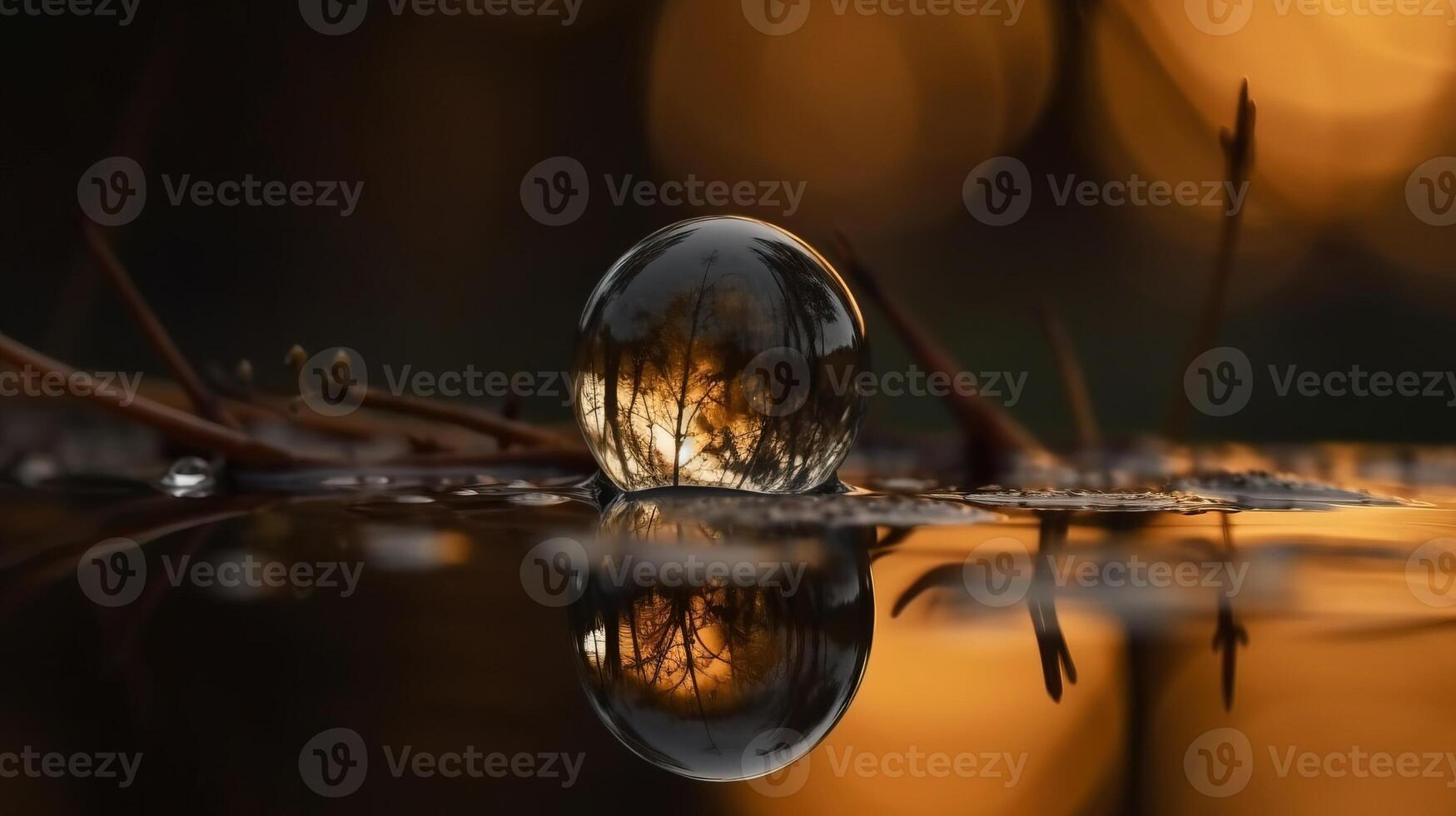 World photography day, forest reflection in dewdrop on green leaf. . photo