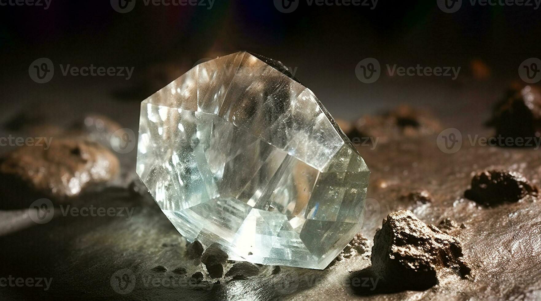 Diamond is rare precious natural geological stone on gradient background in low key, isolate. AI generated. photo