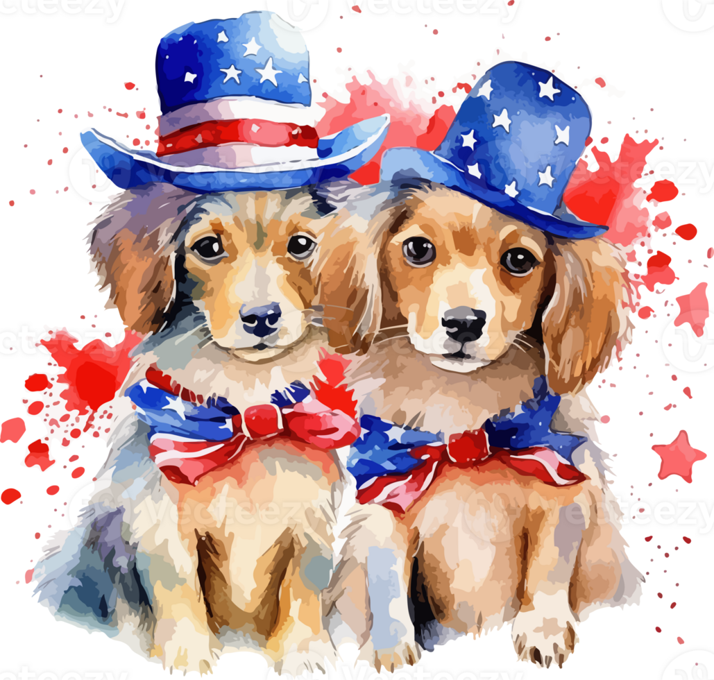 USA Flag Dog Cupple Watercolor, watercolor Dog Cupple, 4th July Dog png