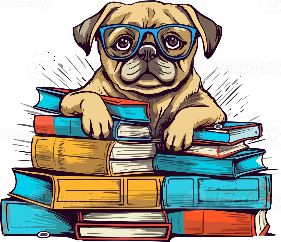 hund med bok illustration png