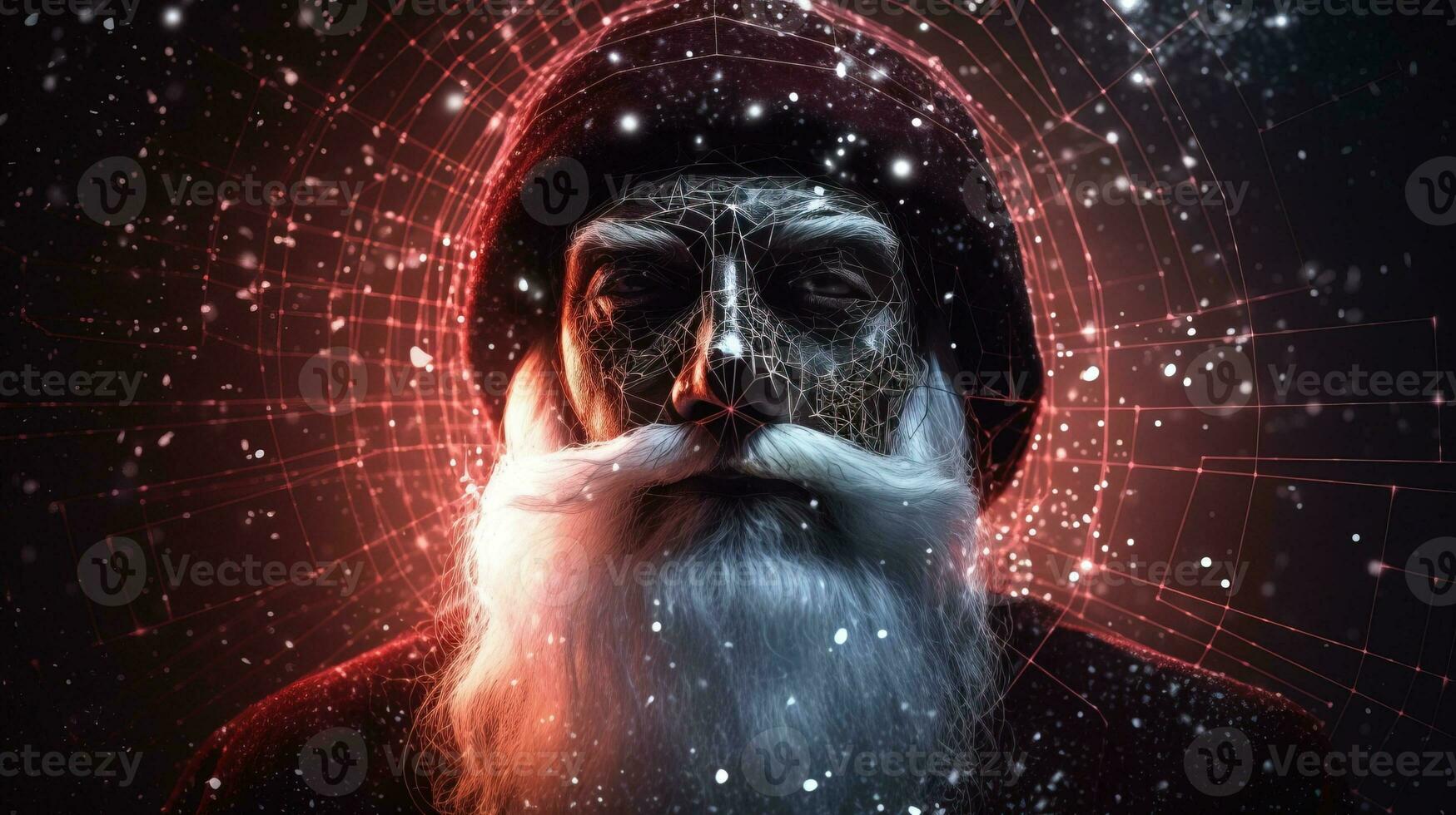 Christmas Santa Claus in new year close-up, dark abstract space background. AI generated. photo