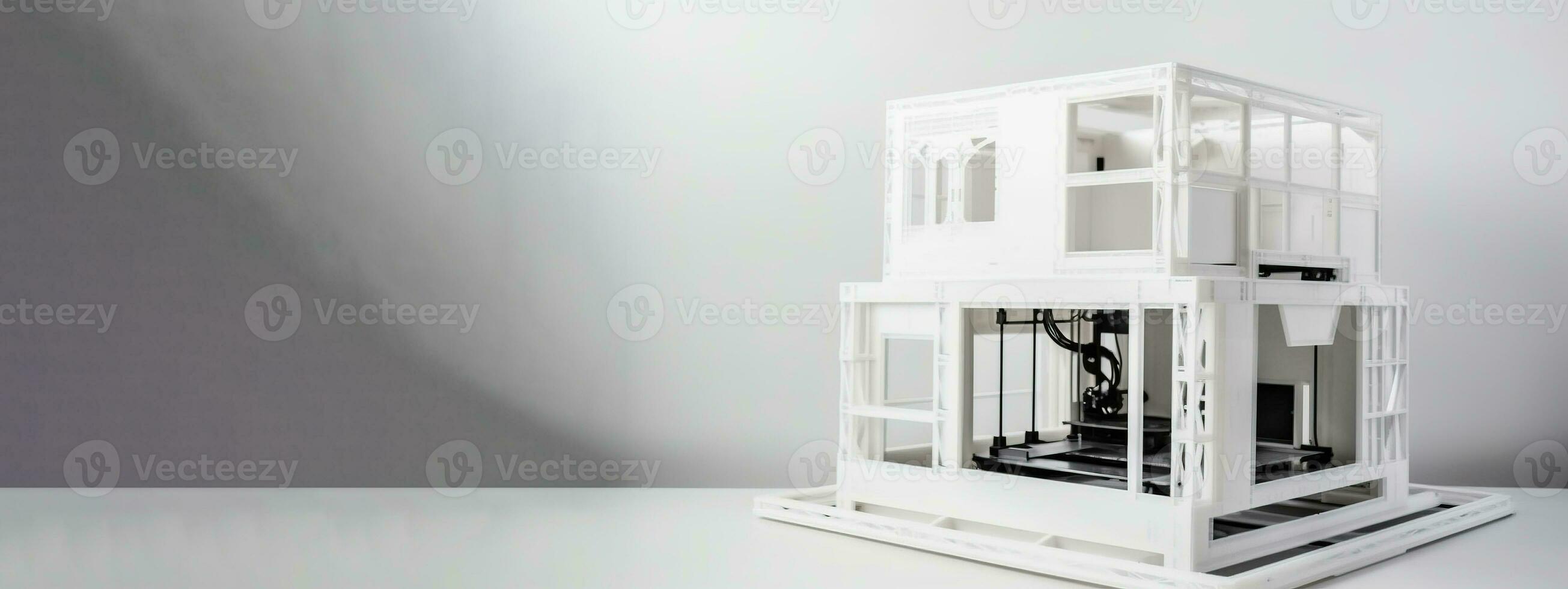 Prototype construction of a family house using a 3D printer, new technologies. AI generated. photo