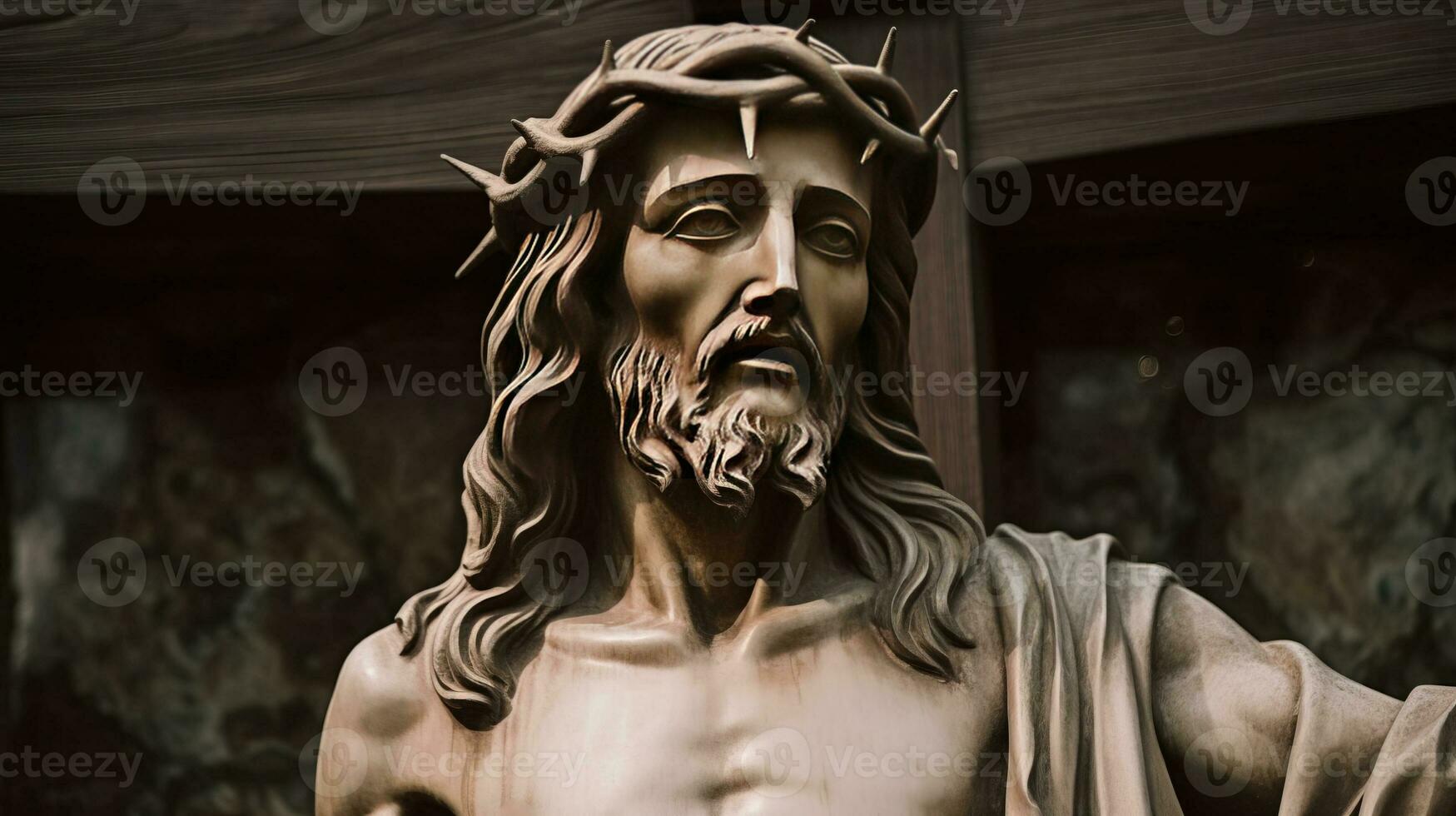 Jesus Christ christian catholic god, religious symbol of savior close-up. AI generated. photo