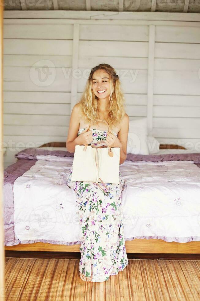 woman in a rustic room photo