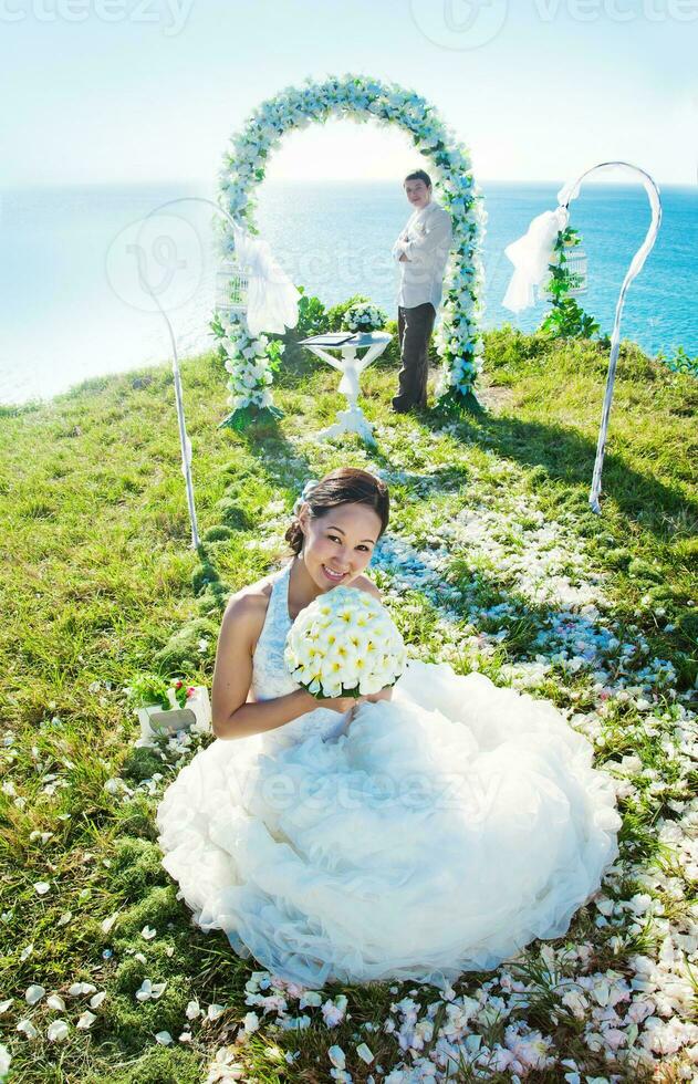 Beautiful, happy newly married couple photo