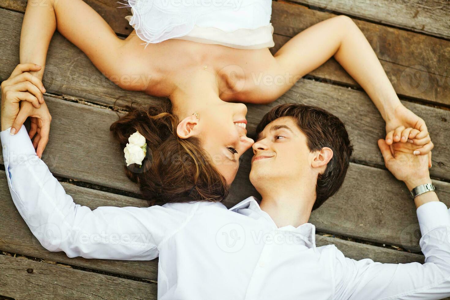 Beautiful, happy newly married couple photo