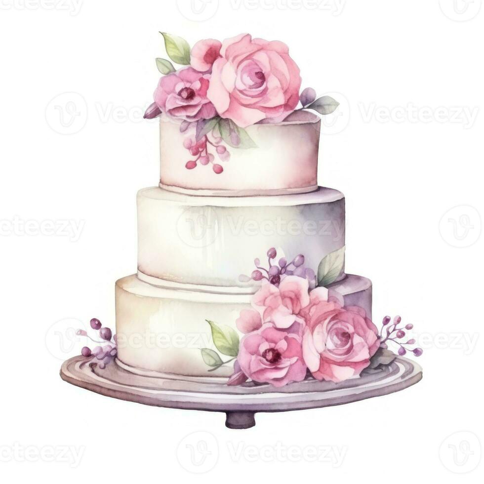 Watercolor wedding cake isolated photo
