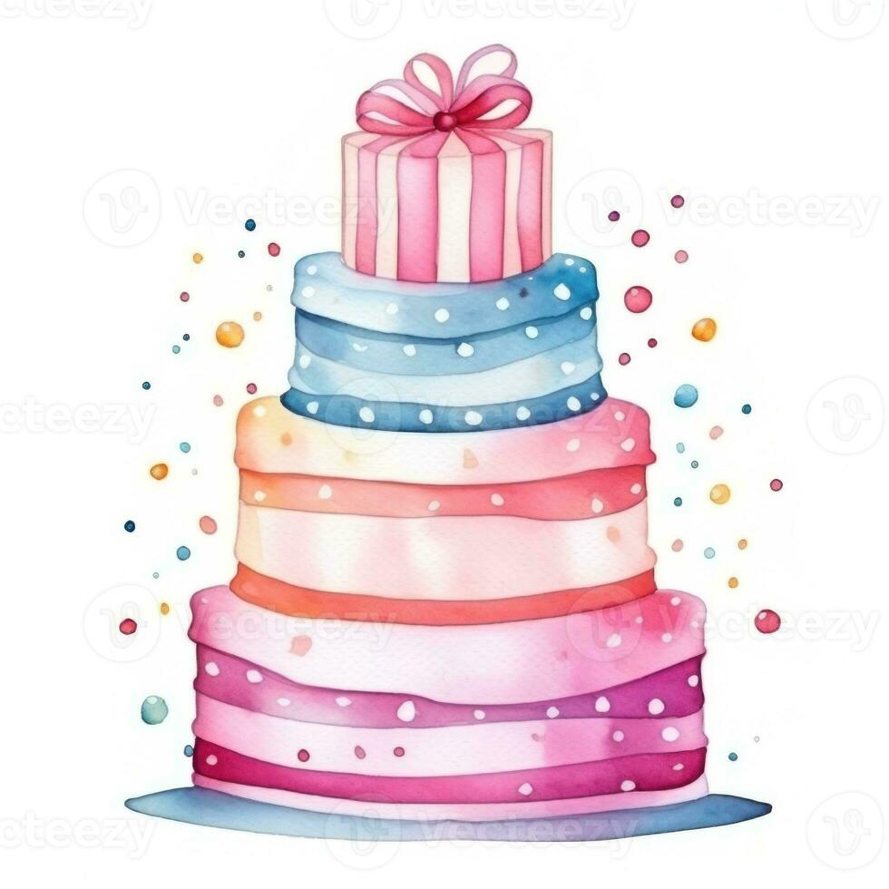 Watercolor Birthday Cake Isolated photo