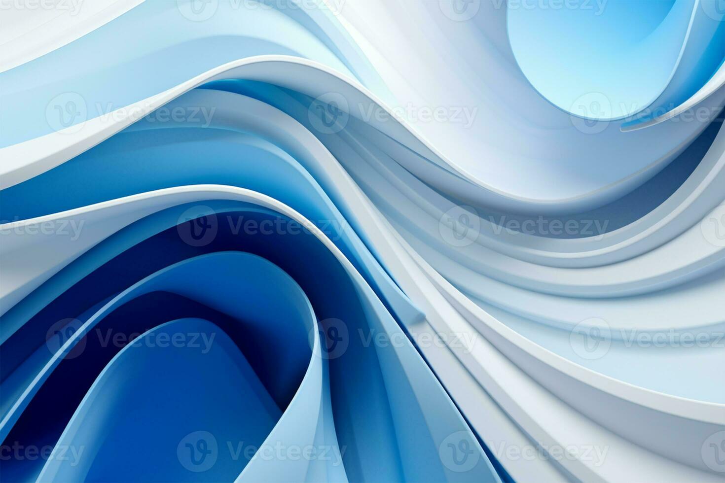 White colorful paper swirl on blue background, panoramic shot photo