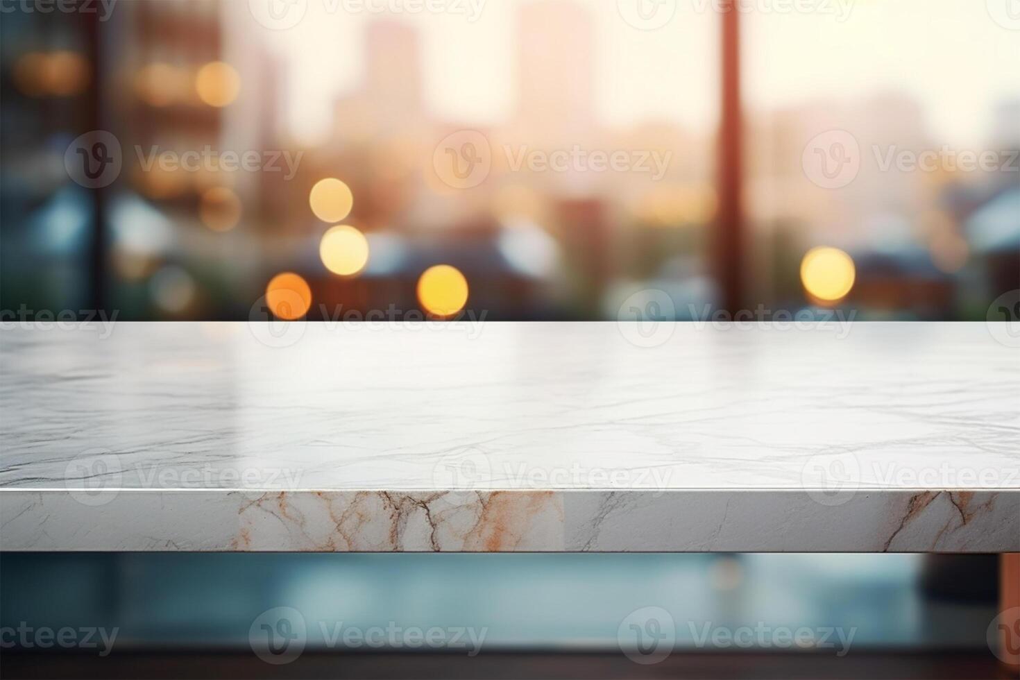 White marble table top and blurred abstract background from photo