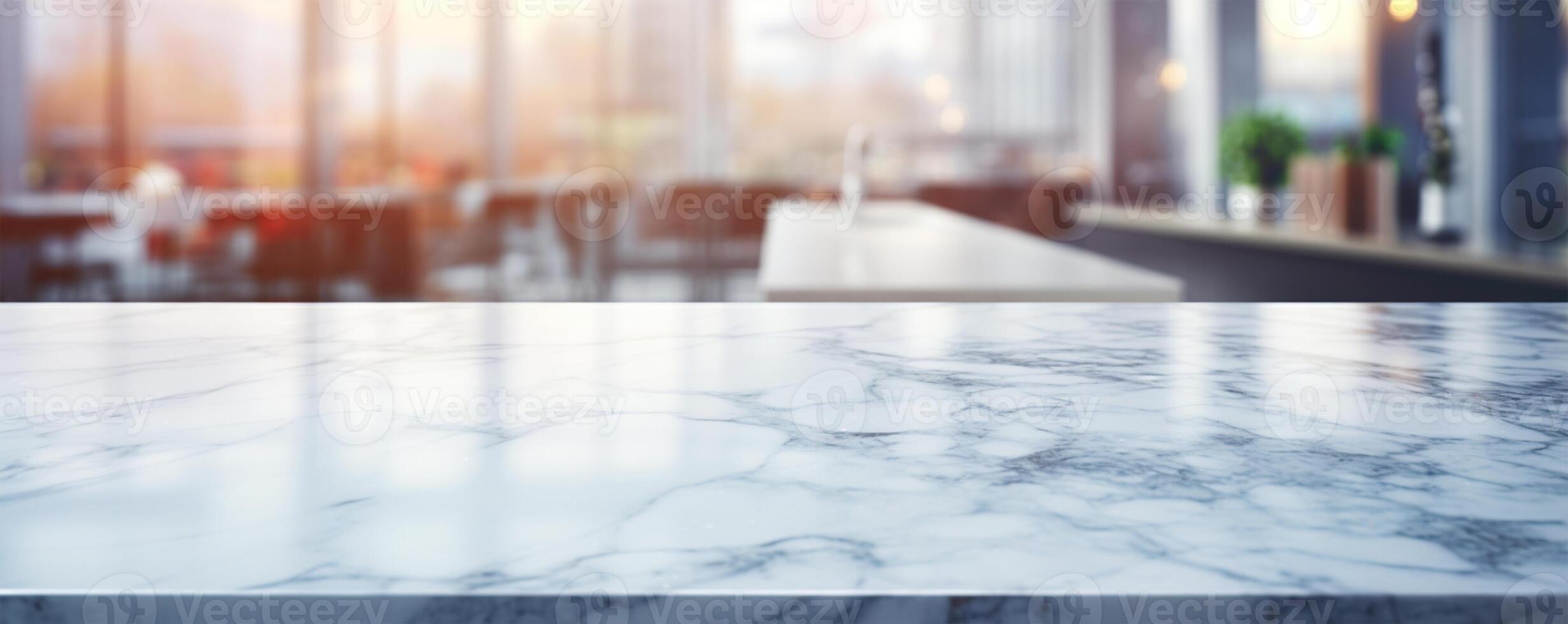 White marble table top and blurred abstract background from photo