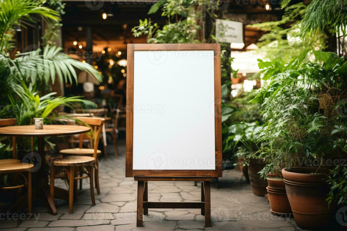 Empty white menu stand in wooden frame photo