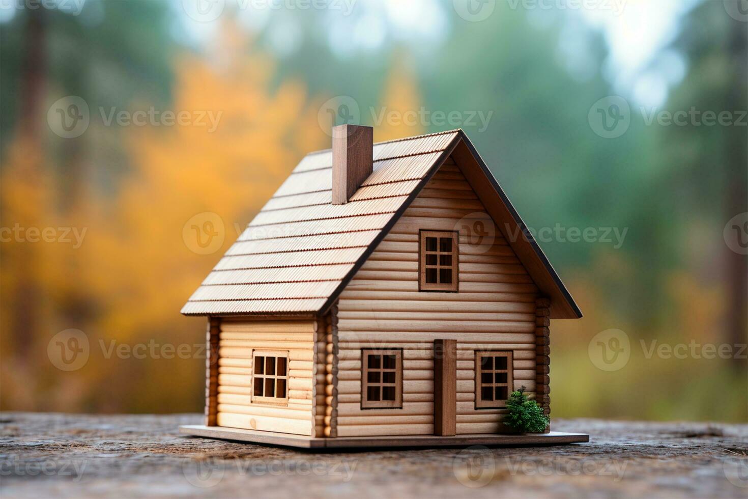 Wooden house model on wood background, a symbol for construction , ecology, loan, mortgage, property or home. photo