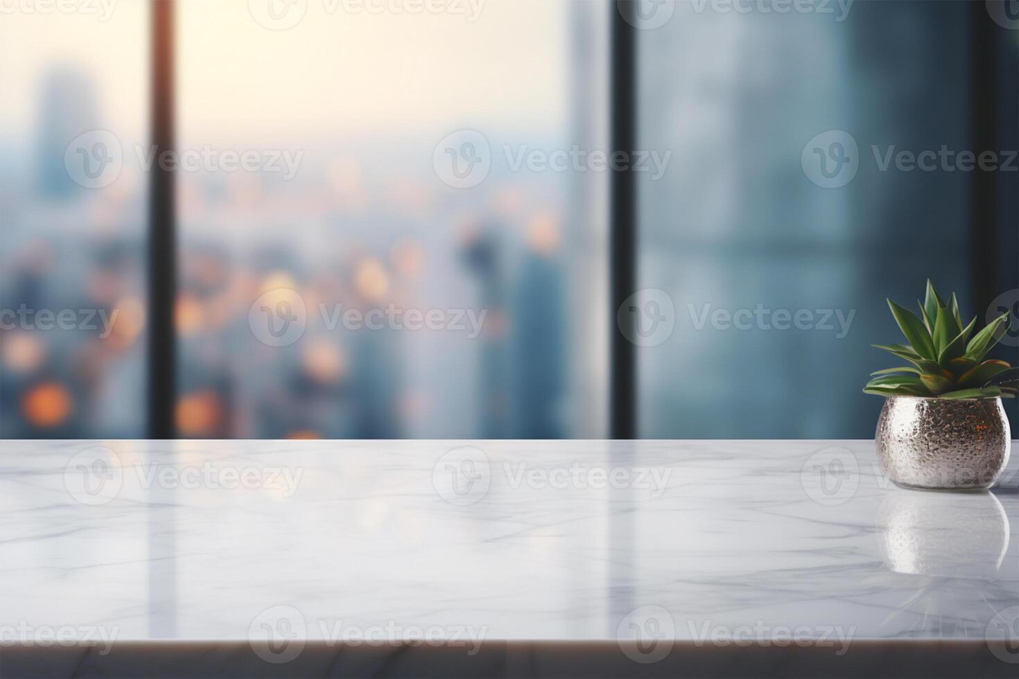 White marble table top and blurred abstract background from photo