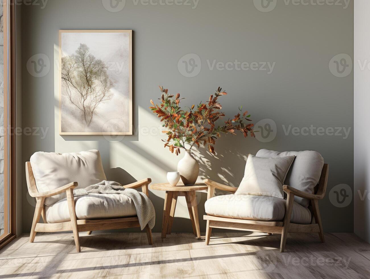 Home Interior Mock-up with armchair and decor in mode , Mockups Design 3D, High-quality Mockups, Generative Ai photo