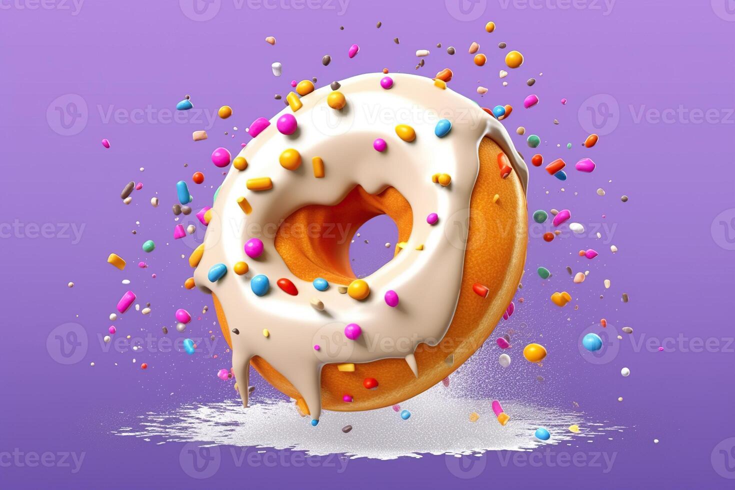 Donut on purple background AI Generated photo