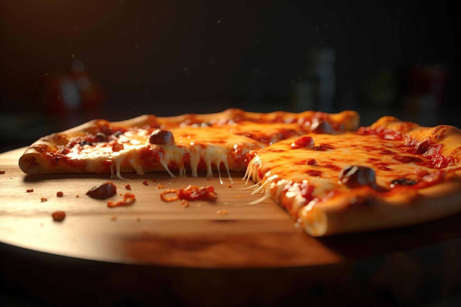 Delicious pizza with vegetables, chicken and tomatoes photo