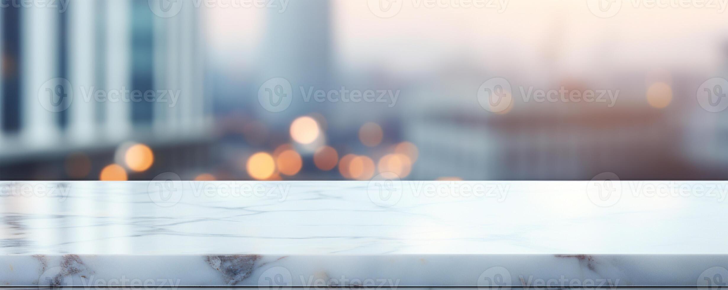 White marble table top and blurred abstract background from photo